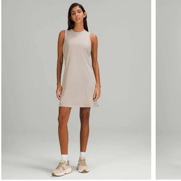 Lululemon Classic Fit Cotton Blend Sleeveless Dress Beige Raw Linen Size 4 - Picture 2 of 8